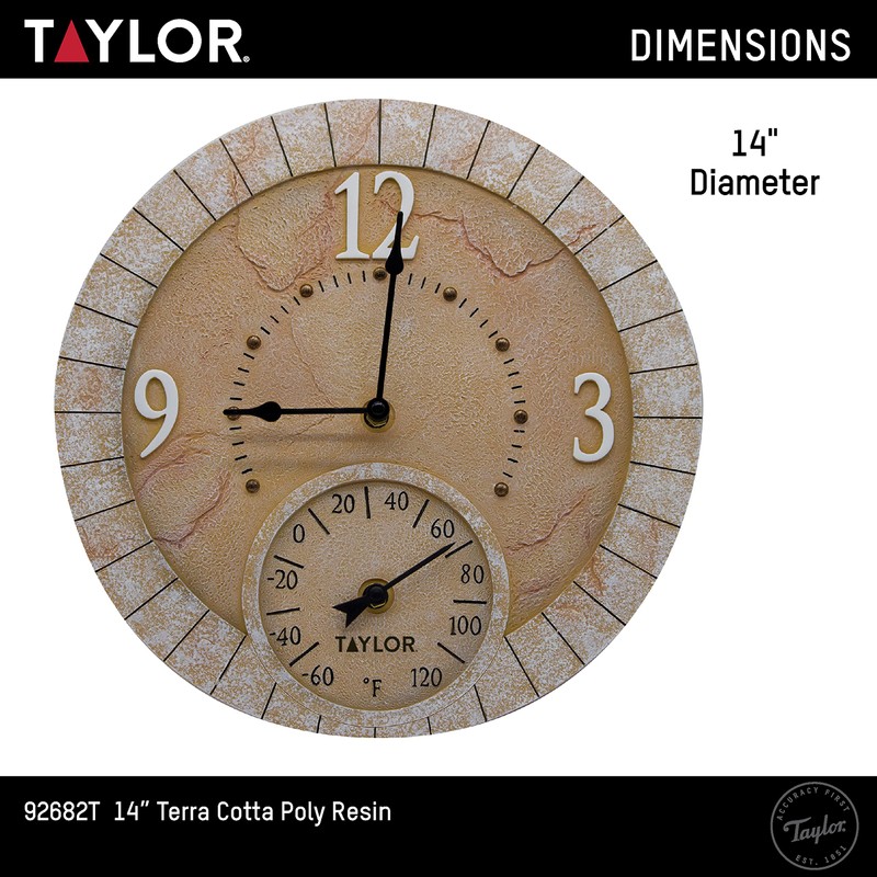 Taylor Terra Cotta Poly Resin Indoor and Outdoor Clock and
