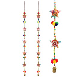 Set of 2 Colorful Decorative Indian Door Hanging 5 Fabric Star String for Indian Traditional Festival Home Wall Temple Bedroom Room Home Party Décor Gifting Return Gifts Ideas(Size:-38")(Multicolour)