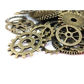 Yueton 100 Gram (Approx 70pcs) Assorted Antique Steampunk Gears Charms Pendant Clock Watch Wheel Gear for Crafting, Jewelry Making Accessory (Bronze) by Blovess