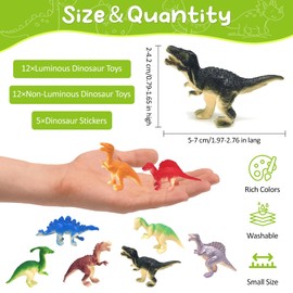 NVGVUP Pack of 29 Glow Dinosaur Toy, Mini Collection Dinosaur Figures, Realistic Small Dinos Figure Glows Dark, Dinos Educational Toy for Children, with 5 Dinos Stickers
