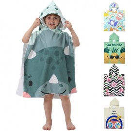Kids' Cartoon Fresh Style Quick-Drying Beach Bath Robe Hooded Cape for Outdoor Hot Springs Etpf-2-40+75x75cm 4ea
