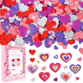 Natonhi 872 Pcs Foam Heart Stickers Valentines Stickers Self-Adhesive Glitter Heart Shape Craft Supplies Stickers for Kids Valentine's Day Decoration