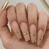 French Tips Press on Nails Long Square Fake Nails Ballerina