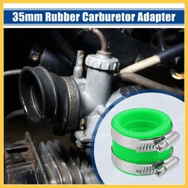 REPAIROCK 35mm ID Rubber Green Motorcycle Carburetor Adapter Inlet Intake Pipe Manifold Adapter Boot Sleeve Interface with Clamps - Pack of 2 Auto Replacement Parts