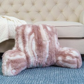 Home Soft Things Jaquard Faux Fur DO-IT-Yourself Bedrest Reading Pillow Cover and Filling, Need Assembly, Lounger Backrest Pillow for Sitting in Bed, 20" x 18" x 17", Pink