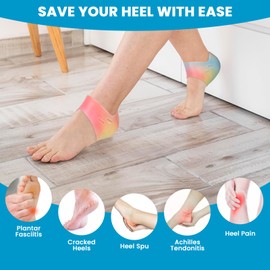 Sumiwish 2 Pairs Silicone Heel Protectors，Plantar Fasciitis Heel Cup for Cracked Heel,Achilles Tendonitis and Dry Cracked Heel,Gel Heel Pads for Women & Men,Rainbow Colors