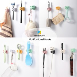 iBetterLife Razor Holder for Shower Wall - 6Pcs Self Adhesive Silicone Toothbrush Holders Wall Mounted Multi-function Cute Utility Hook for Hanging Towel for Bathroom Kitchen Living Room Office, Black