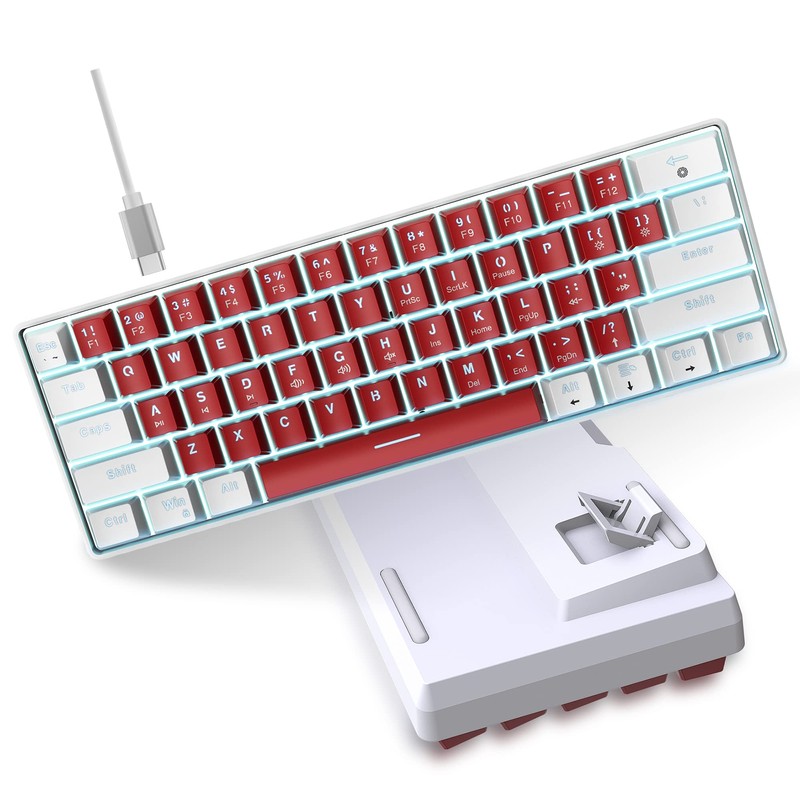 Snpurdiri Wired 60% Mechanical Gaming Keyboard, White LED Backlit Ultra-Compact