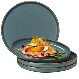 Mesa Uno Ceramic Stoneware Dinner Plates Set of 4, Raised Rim Portuguese Ceramic Plates, Modern Simple Artisan Ceramics Design- Freezer Oven Microwave Safe (Blue, 11" Dinner Plate Lrg)