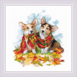 RIOLIS - Ready for Autumn 2002, Dogs Cross Stitch Kits 9¾" x 9¾", Counted Cross Stitch Kits, Counted Cross Stitch Kits for Beginners & Advanced, Cross Stitching Kits for Adults, Dog Embroidery Kit