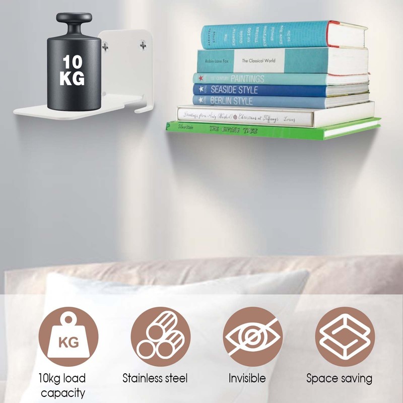 JYUHA 4 PCS Invisible Floating Bookshelves, Wall Mounted Floating Book