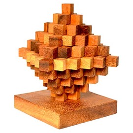 Crystal Cube 51 Large with Base, Japanese Crystal Cube with 51 Puzzle Pieces, Knobelwood Interlock Puzzle, Wooden Puzzle, Puzzle Game, Puzzle Box, Ladder Puzzle, Twist Crystal, Cube, 3D Puzzle