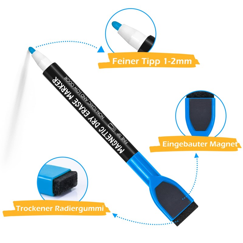 maxtek Whiteboard Pens Magentic, Fine Tip Dry Wipe Pens, Assorted
