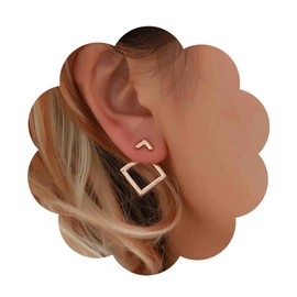 Yheakne Square Ear Jackets Earrings Gold Double Sided Earrings Front Back Studs Earrings Minimalist Geometric Earrings Jewelry for Women and Girls