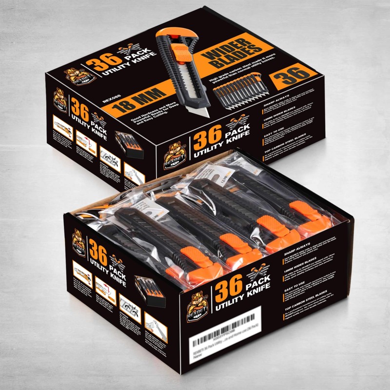 REXBETI Utility Knife, Retractable Box Cutter for Cartons, Cardboard and