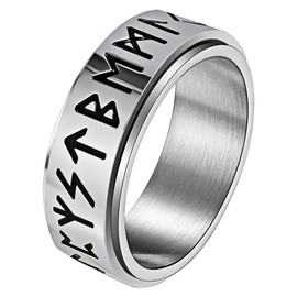 Oidea Viking Rings for Men: 8mm Width Stress Relief Spinner Fidget Ring Rotatable Anxiety Ring Band Stainless Steel Nordic Rune Amulet Viking Jewelry Gifts, Size 12