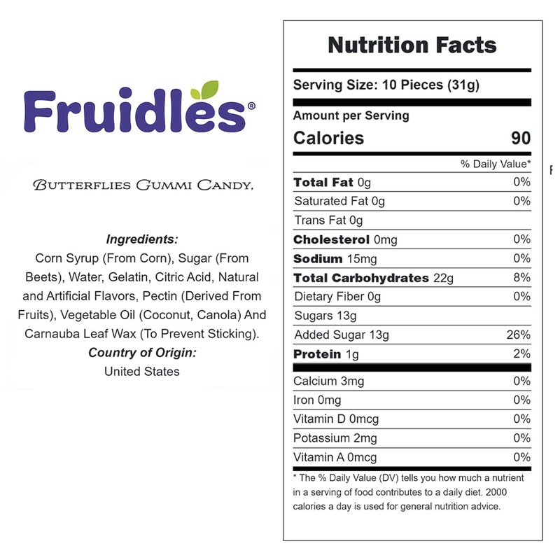 Fruidles Butterflies Mini Gummy Candy, Assorted Fruit Flavors, Allergy Friendly,