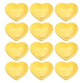 uxcell Yellow Heart-shaped Ceramic Side Dipping Bowl, 8" Porcelain Dish Bowl Set of 12, Mini Appetizer Plates Seasoning Dishes for Kitchen Home Wedding Party Restaurant