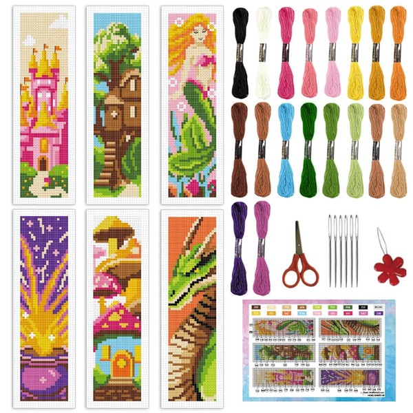 INFUNLY Set of 6 Fairy Tale Elements Cross Stitch Bookmark