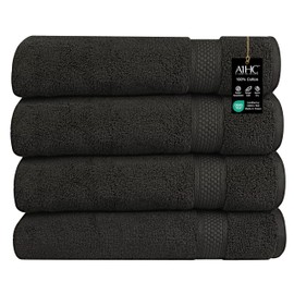 A1 Home Collections Bath Towel 500 GSM Duet Technology 100% Ring Spun Cotton Quick Dry & Highly Absorbent Towels, Zero Twist, Low Lint, Ultra Soft (Black Onyx, Bath Sheet (35x70) Pack of 4)