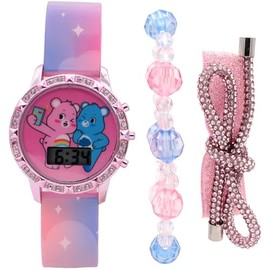 Care Bears Watch Gift Set for Girls with Digital Time Display and Sparkly Rhinestone Bezel Includes Matching Stretch Bracelets and Hair Accessories - Pink (CRB40002AC)