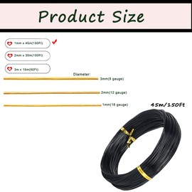 18 Gauge Aluminum Craft Wire, 1mm 150 Ft/45m Black Bendable Metal Wire for Floral Making, Sculpting, Jewelry, Binding, Flower Wreath Making, Xmas Wreath