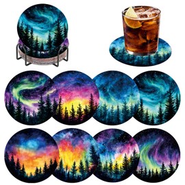 DOMROM 8 Pcs Diamond Painting Coasters Kits with Holder, Landscape Diamond Art Coasters for Adults Beginners 5D DIY Night Starry Sky Diamond Coasters, Diamond Art Painting Kits Craft Supplies