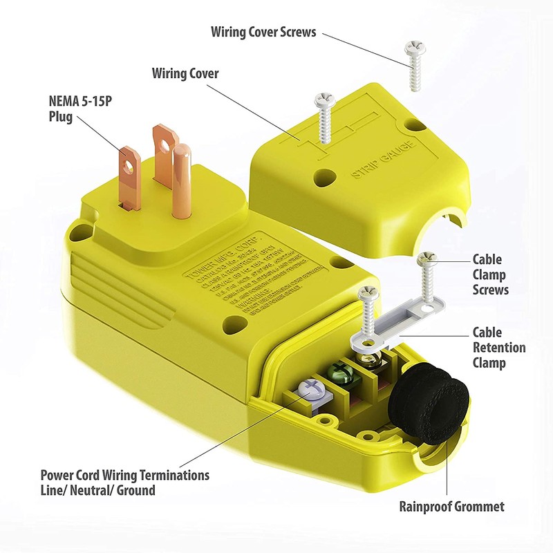 Tower Manufacturing 30434009 Auto-Reset 15 AMP Right Angle GFCI Plug,