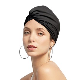Women Ear Protection Swim Cap Stretch Shower Cap Nylon Spandex Bathing Cap Surfing Cap Soft Cross Beanie Cap Chemo Night Sleep Hat Turban Style Swimming Cap for Long Hair Dreadlocks Weaves Curls