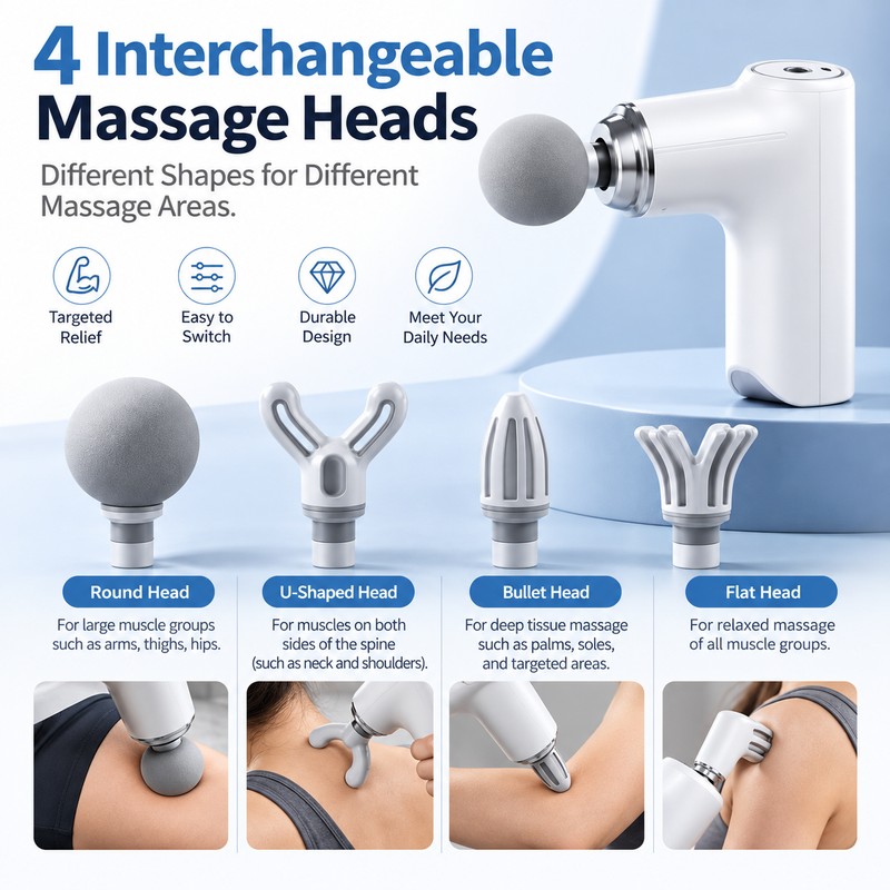 Portable Massage Gun for Full Body Use – 4 Interchangeable