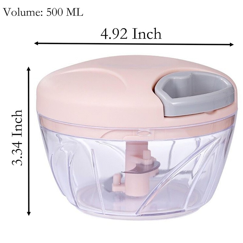 Manual Garlic Chopper, 500Ml Pink Cover ABS Resin Hand Pull