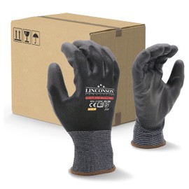 LINCONSON Ultimate Grip Construction & Mechanic Thin Work Gloves with PU Palm Coating (L (Pack of 25), Black 25 Pack)