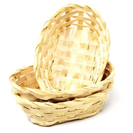 Lashuma Set of 3 Small Wicker Baskets, Ovals, Empty Bamboo Baskets, Size: 18 x 13 cm, Beige Easter Baskets, Depth 6 cm