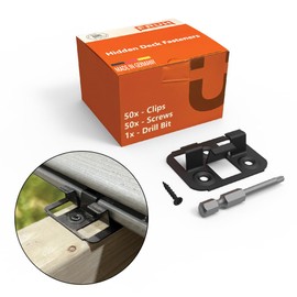 Hidden Deck Fasteners for Composite Deck Boards - 8.5mm / 0.334" Groove Height - Heavy Duty Black Galvanized Steel - Includes Drill Bit and Composite Deck Screws to Attach Deck Clips