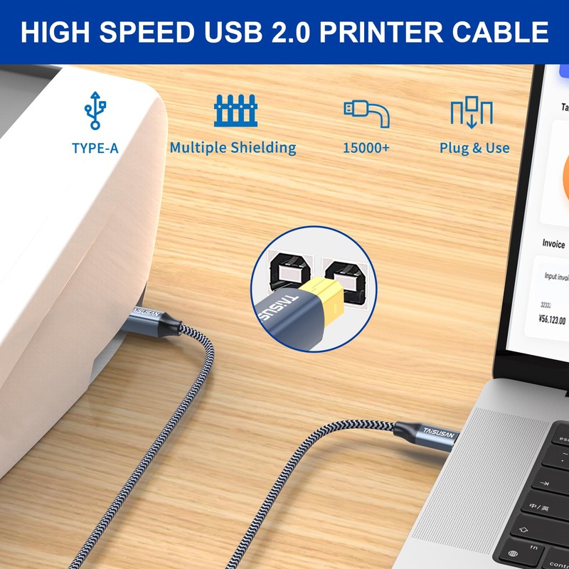 TAISUSAN USB C to B Printer Cable 25ft, MIDI Compatible