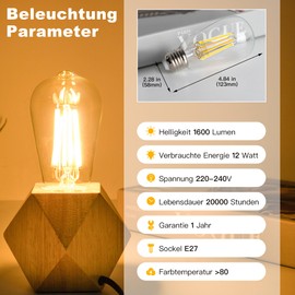 Dimmbar E27 Led Glühbirne, 12W E27 Birne Warmweiss 2700K Ersatz für 120W Glühlampe, Kein Flackern Energiesparlampe, 1600 Lumens LED Lampe, 360°Abstrahlwinkel AC 220-240V Edison Leuchtmittel (3er Pack)