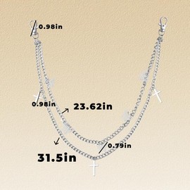Punk Jean Pant Chain Belt Y2k Accessories Cross Pocket Layered Chain Goth Pants Jeans Chain for Women Men Rock Gothic Chain for Pants Jeans Trouser Chains Gothic Goth Accessories for Women Men Woman