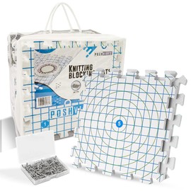 POSHVIBES 9 Extra Thick Blocking Mats for Knitting & Crochet Projects - Pack of 9 with 200 T-Pins, Reusable Storage Bag, 12.6x12.6x0.7 Inches - Gift for Knitting Lovers