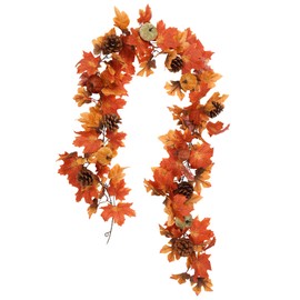 Super Holiday 6FT Fall Garland, Fall Maple Leaf Garland Decor with Velvet Pumpkin/Pine Cone, for Home Autumn Harvest Thanksgiving Fireplace Front Door Indoor Outdoor Holiday Party Decorations.
