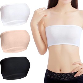 Risipu 3pcs Strapless Bandeau Bra Tube Top, Non Padded Strapless Bralettes for Women Girls Ladies, Stretch Boob Tube Bra, Seamless Sports Bra (XL)