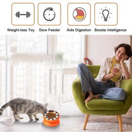 Interactive Slow Feeder & Puzzle Toy for Cats and Small Dogs - Treat Dispenser, Spill-Proof Food Bowl for Mental Stimulation, Foraging & Healthy Eating (Orange)