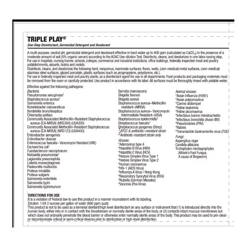 Triple Play One Step Disinfectant Germicidal Deodorant 1 Gallon #1114175