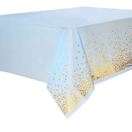 Large Tablecloth Table Cloth 273 x 137 cm / 108 x 54 Inches Rectangular Table Cloth Gold Dots Disposable Table Linen Children's Birthday Girl Boy Theme Party Blue Pack of 2