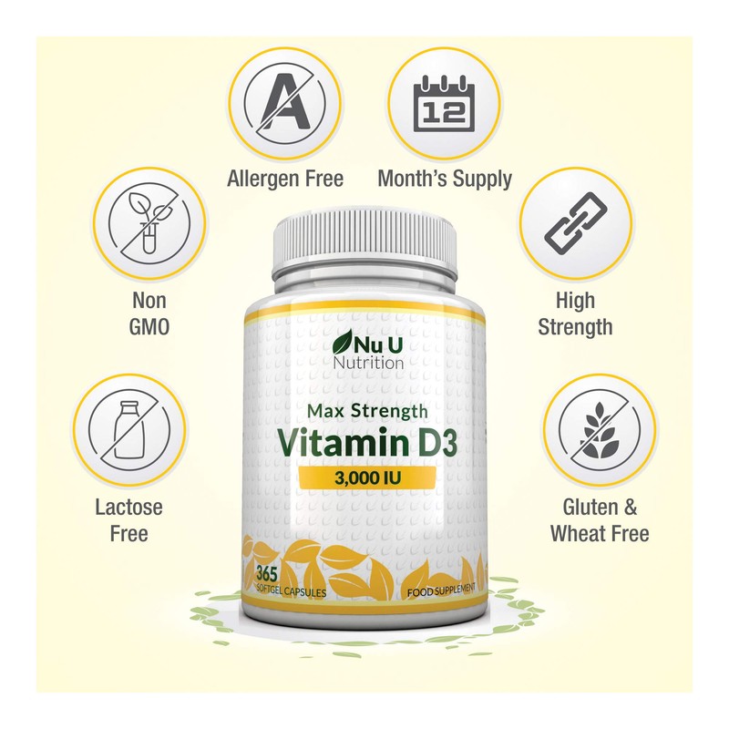 Vitamin D 3000IU - 365 Softgel Capsules - 1 Year