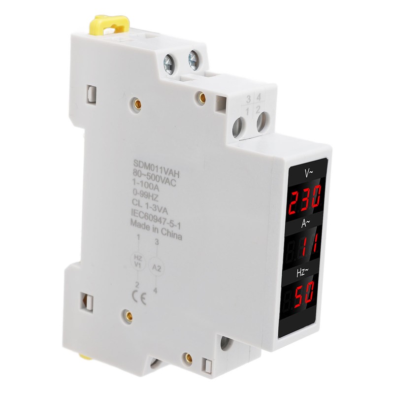 Digital Display Energy Meter Din Rail Mounted Volts Amps Hertz