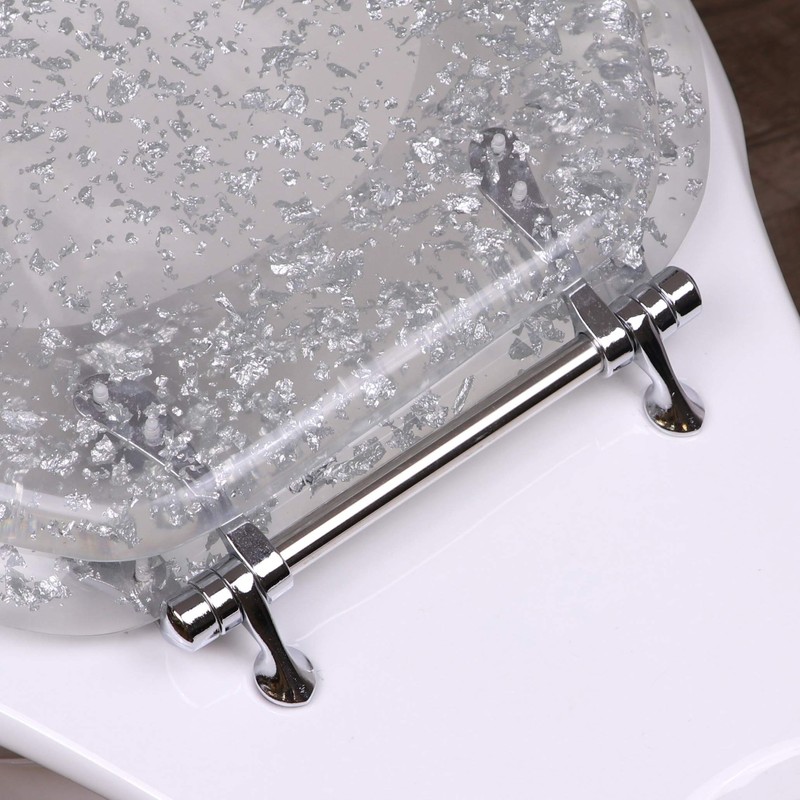 Ginsey Home Solutions Elongated Resin Toilet Seat, Silver Foil