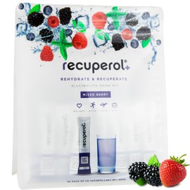 Recuperol Rehydration & Recovery Electrolytes Powder Supplement for Dehydration, Replace Electrolytes (Mineral Salts) & fluids, Zinc, Vitamin C, B12, D3, Potassium, Mixed Berry - 90 Sachets