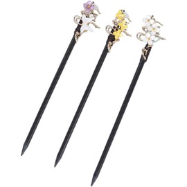3 Pack Hair Pins Wooden Hair Chopsticks for Long Hair, Flower Hair Sticks Pins for Women Buns, Chinese Retro Tassel Wooden Hairpins Traditional Wood Hairpins for Girls (3 Styles, 20cm)