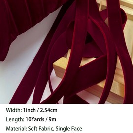 Christmas Dark Burgundy Velvet Ribbon, 1 Inch x 10 Yard Vintage Single Face Spool Satin Velvet Ribbon for Christmas Wreath Decoration DIY Bow Craft Gift Wrapping Wedding Ornaments Party Home Decor