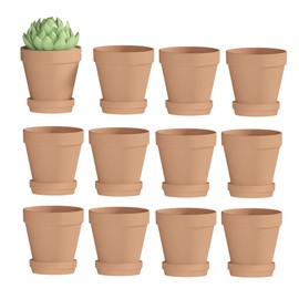 Fcacti 3 Inches Small Terracotta Pots with Saucer, 12 Pack 3" Terra Cotta Planter with Drainage Holes, Small Clay Flower Pots for Plants, Succulents, Crafts, Wedding Favor